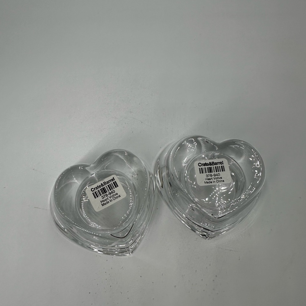 2 Crate & Barrel heart shaped glass votive holders - Picture 4 of 4